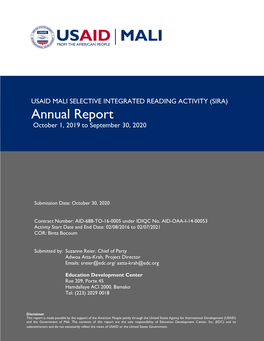 Annual Report October 1, 2019 to September 30, 2020
