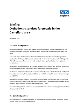 Briefing: Orthodontic Services for People in the Camelford Area