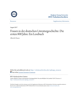 Frauen in Der Deutschen Literaturgeschichte: Die Ersten 800 Jahre