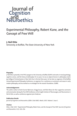 Experimental Philosophy, Robert Kane, and the Concept of Free Will