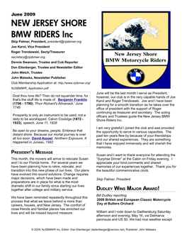 NJ Shore BMW Riders Newsletter