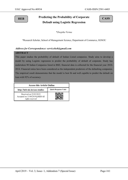 Predicting the Probability of Corporate Default Using Logistic Regression