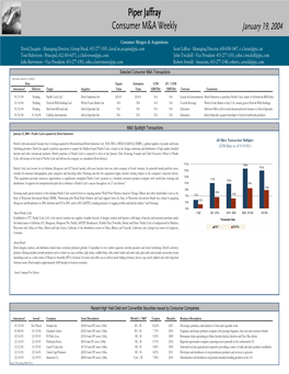 Piper Jaffray Consumer M&A Weekly