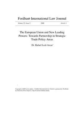 The European Union and New Leading Powers: Towards Partnership in Strategic Trade Policy Areas