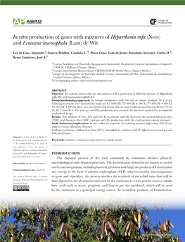 In Vitro Production of Gases with Mixtures of Hyparrhenia Rufa (Nees) and Leucaena Leucocephala (Lam) De Wit