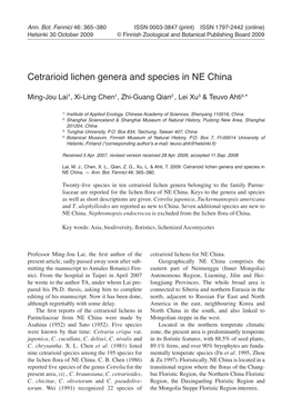Cetrarioid Lichen Genera and Species in NE China