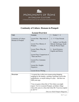 Continuity of Culture: Romans in Pompeii Lesson Overview