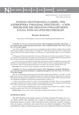 (Amsel, 1954) (Lepidoptera: Pyralidae, Phycitinae) – a New Species for the Croatian Pyraloid Moth Fauna, with an Updated Checklist