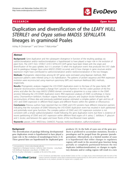Duplication and Diversification of the LEAFY HULL STERILE1 and Oryza