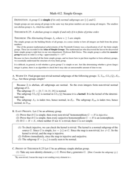 Math 412. Simple Groups