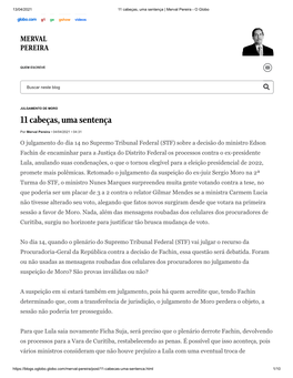 11 Cabeças, Uma Sentença | Merval Pereira - O Globo
