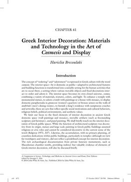 Greek Interior Decoration: Materials and Technology in the Art of Cosmesis and Display