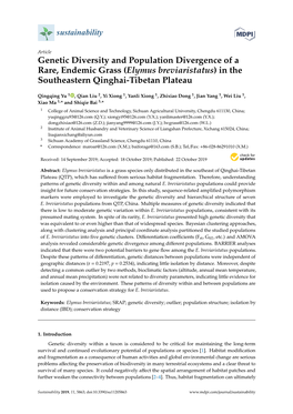 Genetic Diversity and Population Divergence of a Rare, Endemic Grass (Elymus Breviaristatus) in the Southeastern Qinghai-Tibetan Plateau