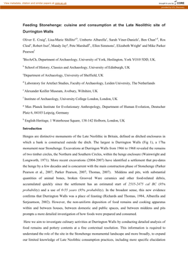 Cuisine and Consumption at the Late Neolithic Site of Durrington Walls
