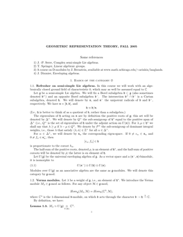 Geometric Representation Theory, Fall 2005