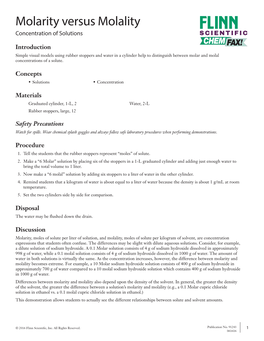 Molarity Versus Molality Concentration of Solutions SCIENTIFIC