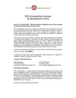 EFG International Continues Its Development in Asia