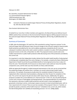 NRDC's Comments to the EPA's Proposed Revisions to the Lead