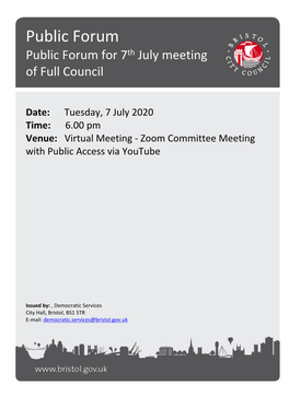 Public Forum Public Forum for 7Th July Meeting of Full Council