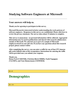 Studying Software Engineers at Microsoft