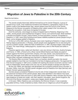Migration of Jews to Palestine in the 20Th Century