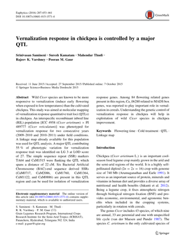 Vernalization Response in Chickpea Is Controlled by a Major QTL