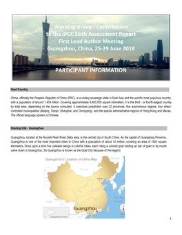 Working Group I Contribution to the IPCC Sixth Assessment Report First Lead Author Meeting Guangzhou, China, 25-29 June 2018