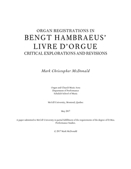Bengt Hambraeus' Livre D'orgue