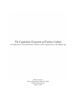 The Capitalistic Ecosystem of Fashion Culture: an Exploration of Georg Simmel's Analysis And