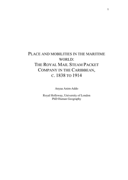 Place and Mobilities in the Maritime World: the Royal Mail Steam Packet Company in the Caribbean, C