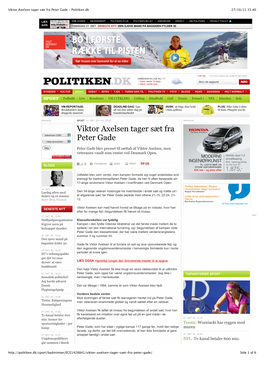 Viktor Axelsen Tager Sæt Fra Peter Gade - Politiken.Dk 27/10/11 15.40