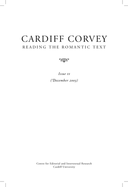 Cardiff Corvey Reading the Romantic Text 