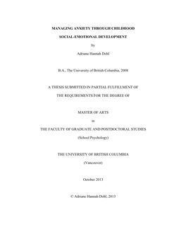 Managing Anxiety Through Childhood Social-Emotional