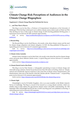 Climate Change Risk Perceptions of Audiences in the Climate Change Blogosphere