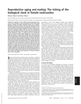 Reproductive Aging and Mating: the Ticking of the Biological Clock in Female Cockroaches