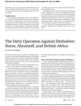 The Dirty Operation Against Zimbabwe: Soros, Abramoff, and British Africa by Anton Chaitkin