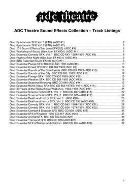 ADC Theatre Sound Effects Collection – Track Listings