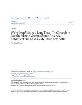 The Struggle to Pass the Filipino Veterans Equity Act and a Bittersweet Ending to a Sixty-Three-Year Battle, 7 Hastings Race & Poverty L.J