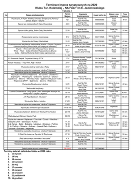 Terminarz Imprez Turystycznych Na 2020 Klubu Tur. Kolarskiej „ NA FALI” Im E
