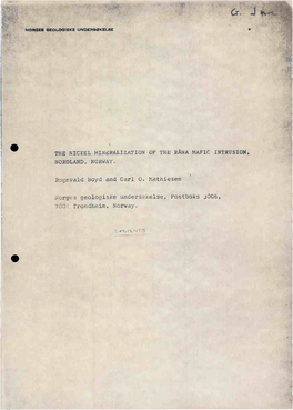 The Nickel Mineralizationof the Rana Mafic Intrusion, Nordland, Norway