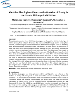 Christian Theologians Views on the Doctrine of Trinity in the Islamic Philosophical Criticism