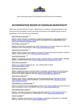 Accomodation Region of Kazanlak Municipality