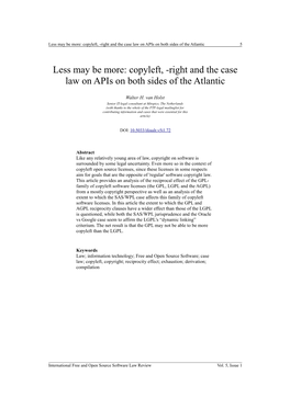 Copyleft, -Right and the Case Law on Apis on Both Sides of the Atlantic 5