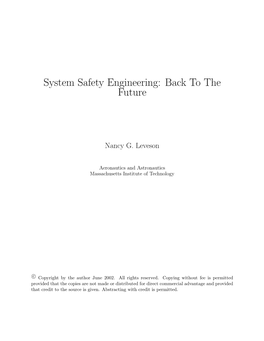 System Safety Engineering: Back to the Future