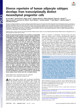 Diverse Repertoire of Human Adipocyte Subtypes Develops from Transcriptionally Distinct Mesenchymal Progenitor Cells