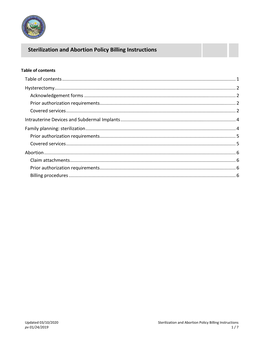 Sterilization and Abortion Policy Billing Instructions