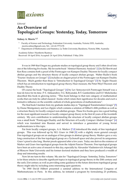 An Overview of Topological Groups: Yesterday, Today, Tomorrow