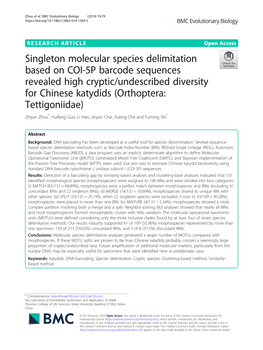 Singleton Molecular Species Delimitation Based on COI-5P