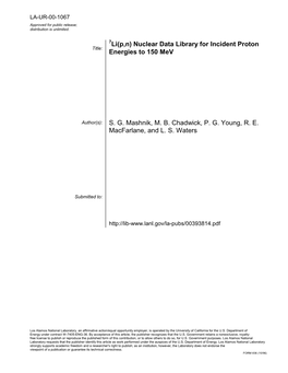 Nuclear Data Library for Incident Proton Energies to 150 Mev