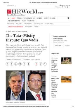 The Tata-Mistry Dispute: Quo Vadis, HR News, Ethrworld